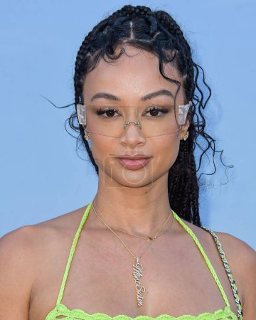 Photo for Draya Michele arrives at the REVOLVE Festival 2023 celebrating the 20th Anniversary of REVOLVE in partnership with The h.wood Group on April 15, 2023 in Thermal, Coachella Valley, Riverside County, California, United States. - Royalty Free Image