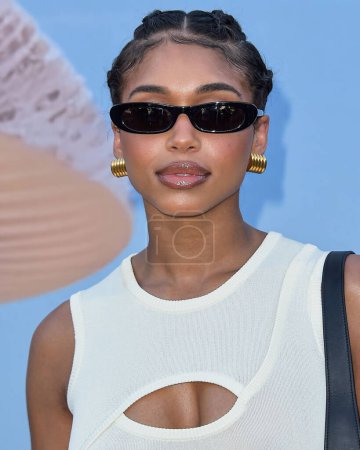 Photo for Lori Harvey arrives at the REVOLVE Festival 2023 celebrating the 20th Anniversary of REVOLVE in partnership with The h.wood Group on April 15, 2023 in Thermal, Coachella Valley, Riverside County, California, United States. - Royalty Free Image