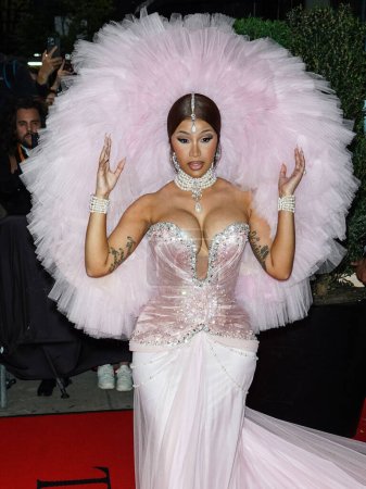 Photo for Cardi B (Belcalis Marlenis Almanzar Cephus) wearing Sohee Park departs The Mark Hotel for The 2023 Met Gala (2023 Costume Institute Benefit) Celebrating 'Karl Lagerfeld: A Line Of Beauty' on May 1, 2023 in Manhattan, New York City - Royalty Free Image