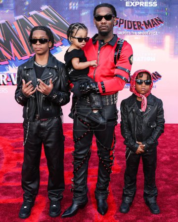 Photo for Jordan Cephus, Wave Set Cephus, Offset and Kody Cephus arrive at the World Premiere Of Sony Pictures Animation's 'Spider-Man: Across The Spider Verse' held at the Regency Village Theater on May 30, 2023 in Westwood, Los Angeles, California - Royalty Free Image