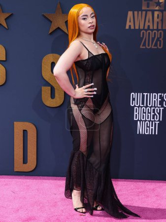 Photo for American rapper Ice Spice (Isis Naija Gaston) wearing Dolce and Gabbana arrives at the BET Awards 2023 held at Microsoft Theater at L.A. Live on June 25, 2023 in Los Angeles, California, United States. - Royalty Free Image