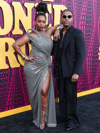 Photo for Teyonah Parris and John Boyega arrive at the Los Angeles Premiere Of Netflix's 'They Cloned Tyrone' held at the Hollywood American Legion Post 43 at Hollywood Legion Theater on June 27, 2023 in Hollywood, Los Angeles, California, United States. - Royalty Free Image