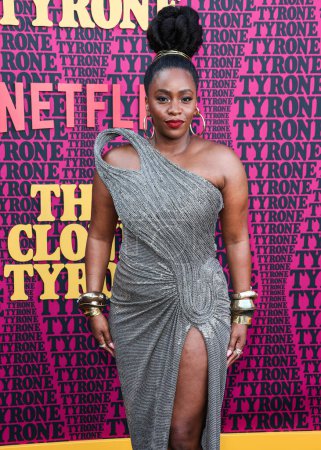 Photo for American actress Teyonah Parris wearing a Gaurav Gupta dress arrives at the Los Angeles Premiere Of Netflix's 'They Cloned Tyrone' held at the Hollywood American Legion Post 43 at Hollywood Legion Theater on June 27, 2023 in Hollywood, Los Angeles - Royalty Free Image