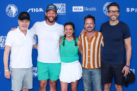 Photo for Bryan Cranston, Clayton Kershaw, Ellen Kershaw, Aaron Paul, Joel McHale arrive at Kershaw's Challenge 10th Annual Ping Pong 4 Purpose 2023 Charity Event Celebrity Tournament held at Dodger Stadium on July 27, 2023 in Elysian Park, LA, California, USA - Royalty Free Image