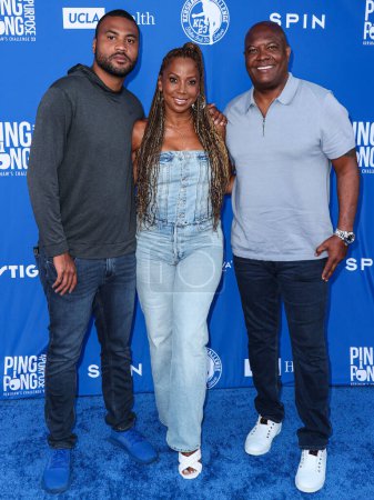 Photo for RJ Peete, Holly Robinson Peete and Rodney Peete arrive at Kershaw's Challenge 10th Annual Ping Pong 4 Purpose 2023 Charity Event Celebrity Tournament held at Dodger Stadium on July 27, 2023 in Elysian Park, Los Angeles, California, United States. - Royalty Free Image