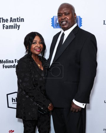 Photo for Bertha Douglas and Buster Douglas arrive at the 23rd Annual Harold And Carole Pump Foundation Gala held at The Beverly Hilton Hotel on August 18, 2023 in Beverly Hills, Los Angeles, California, United States - Royalty Free Image