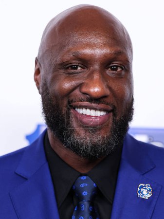 Photo for American former professional basketball player Lamar Odom arrives at the 23rd Annual Harold And Carole Pump Foundation Gala held at The Beverly Hilton Hotel on August 18, 2023 in Beverly Hills, Los Angeles, California, United States. - Royalty Free Image