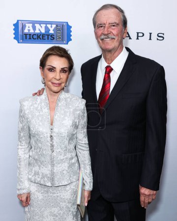 Photo for Marta Sahagun and Vicente Fox Quesada arrive at the 23rd Annual Harold And Carole Pump Foundation Gala held at The Beverly Hilton Hotel on August 18, 2023 in Beverly Hills, Los Angeles, California, United States. - Royalty Free Image