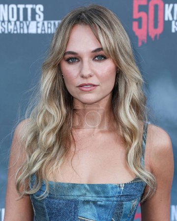 Photo for American actress Madison Iseman arrives at Knott's Scary Farm 50th Anniversary Celebrity Black Carpet held at Knott's Berry Farm on September 23, 2023 in Buena Park, Orange County, California, United States. - Royalty Free Image