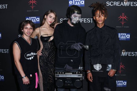 Photo for Moise Arias, Caylee Cowan, Eddie Alcaraz and Jaden Smith arrive at 23rd Annual Screamfest Horror Film Festival - Opening Night - Los Angeles Premiere Of Sumerian Films 'Divinity' held at TCL Chinese Theatre IMAX on October 10, 2023 in Hollywood, LA - Royalty Free Image