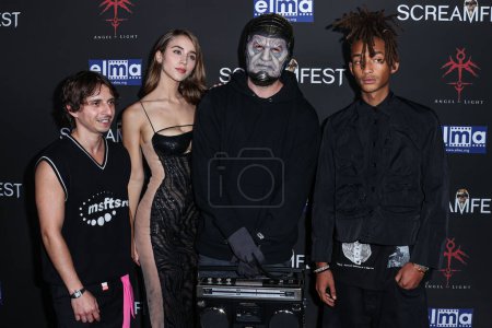 Photo for Moise Arias, Caylee Cowan, Eddie Alcaraz and Jaden Smith arrive at 23rd Annual Screamfest Horror Film Festival - Opening Night - Los Angeles Premiere Of Sumerian Films 'Divinity' held at TCL Chinese Theatre IMAX on October 10, 2023 in Hollywood, LA - Royalty Free Image