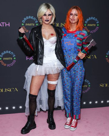 Photo for Josie Canseco and Scarlett Rose Leithold arrive at Darren Dzienciol's Pop Icons Halloween Party 2023 Presented By Solisca Tequila and PATH Water held at a Private Residence on October 27, 2023 in Beverly Hills, Los Angeles, California, United States. - Royalty Free Image