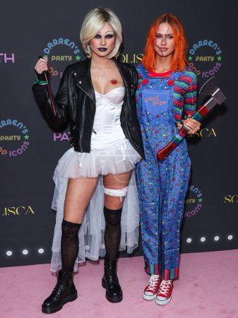 Photo for Josie Canseco and Scarlett Rose Leithold arrive at Darren Dzienciol's Pop Icons Halloween Party 2023 Presented By Solisca Tequila and PATH Water held at a Private Residence on October 27, 2023 in Beverly Hills, Los Angeles, California, United States. - Royalty Free Image