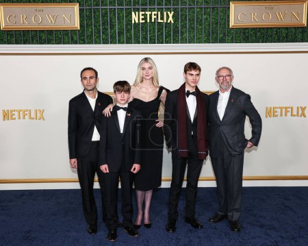Photo for Khalid Abdalla, Fflyn Edwards, Elizabeth Debicki, Rufus Kampa and Jonathan Pryce arrive at the Los Angeles Premiere Of Netflix's 'The Crown' Season 6 Part 1 held at the Regency Village Theatre on November 12, 2023 in Westwood, LA, USA. - Royalty Free Image