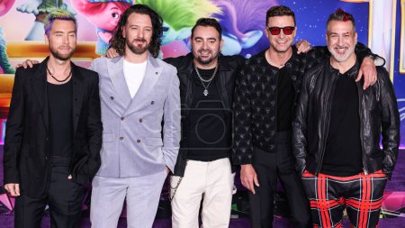 Photo for Lance Bass, JC Chasez, Chris Kirkpatrick, Justin Timberlake, Joey Fatone of *NSYNC arrive at Screening Of DreamWorks Animation And Universal Pictures 'Trolls Band Together' at TCL Chinese Theatre IMAX on November 15 in Hollywood, LA, California, USA - Royalty Free Image