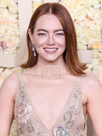 Photo for Emma Stone arrives at the 81st Annual Golden Globe Awards held at The Beverly Hilton Hotel on January 7, 2024 in Beverly Hills, Los Angeles, California, United States. - Royalty Free Image