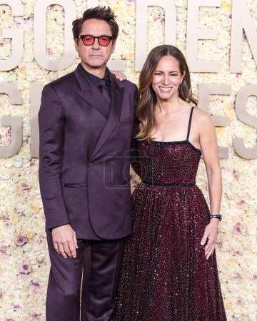 Photo for Robert Downey Jr. and wife Susan Downey arrive at the 81st Annual Golden Globe Awards held at The Beverly Hilton Hotel on January 7, 2024 in Beverly Hills, Los Angeles, California, United States. - Royalty Free Image
