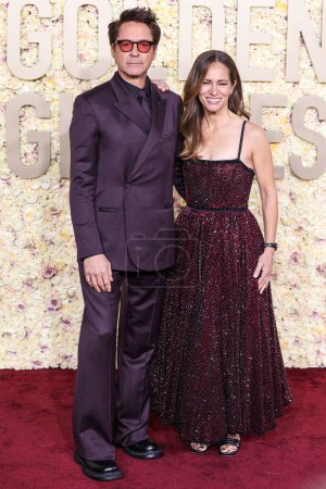 Photo for Robert Downey Jr. and wife Susan Downey arrive at the 81st Annual Golden Globe Awards held at The Beverly Hilton Hotel on January 7, 2024 in Beverly Hills, Los Angeles, California, United States. - Royalty Free Image