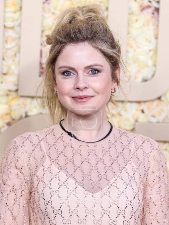 Photo for Rose McIver wearing Gucci with Kallati jewelry arrives at the 81st Annual Golden Globe Awards held at The Beverly Hilton Hotel on January 7, 2024 in Beverly Hills, Los Angeles, California, United States. - Royalty Free Image
