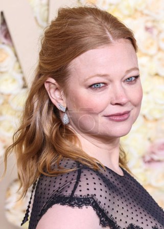 Photo for Sarah Snook wearing an Atelier Prabal Gurung dress and Neil Lane Couture jewelry arrives at the 81st Annual Golden Globe Awards held at The Beverly Hilton Hotel on January 7, 2024 in Beverly Hills, Los Angeles, California, United States. - Royalty Free Image