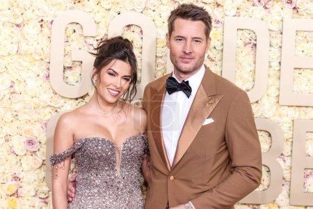 Photo for Sofia Pernas and Justin Hartley arrive at the 81st Annual Golden Globe Awards held at The Beverly Hilton Hotel on January 7, 2024 in Beverly Hills, Los Angeles, California, United States. - Royalty Free Image