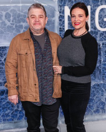 Photo for Patton Oswalt and Meredith Salenger arrive at the Los Angeles Premiere Of HBO's 'True Detective: Night Country' Season 4 held at the Paramount Theatre at Paramount Pictures Studios on January 9, 2024 in Hollywood, Los Angeles, California, USA. - Royalty Free Image