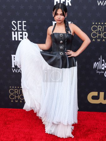 Photo for Ariana Greenblatt wearing Louis Vuitton with Chopard jewelry arrives at the 29th Annual Critics' Choice Awards held at The Barker Hangar on January 14, 2024 in Santa Monica, Los Angeles, California, United States. - Royalty Free Image