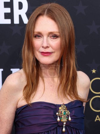Photo for Julianne Moore wearing a Chanel dress, shoes and jewelry arrives at the 29th Annual Critics' Choice Awards held at The Barker Hangar on January 14, 2024 in Santa Monica, Los Angeles, California, United States. - Royalty Free Image
