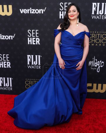 Photo for Lily Gladstone wearing Christian Siriano arrives at the 29th Annual Critics' Choice Awards held at The Barker Hangar on January 14, 2024 in Santa Monica, Los Angeles, California, United States. - Royalty Free Image