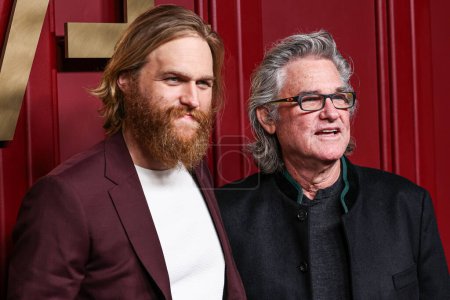 Photo for Wyatt Russell and father Kurt Russell arrive at Apple TV+'s 75th Annual Primetime Emmy Awards Party held at Mother Wolf on January 15, 2024 in Hollywood, Los Angeles, California, United States. - Royalty Free Image