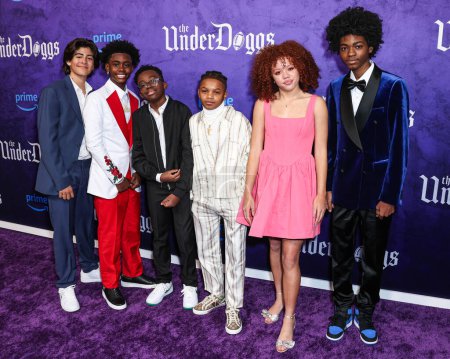 Photo for Adan James Carrillo, Caleb Dixon, Alexander Gordon, Jonigan Booth, Kylah Davila and Shamori Washington arrive at the World Premiere Of Amazon Prime Video's 'The Underdoggs' held at The Culver Theater on January 23, 2024 in Culver City, Los Angeles - Royalty Free Image