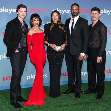 Photo for Joel Courtney, Liza Koshy, Gina Rodriguez, Damon Wayans Jr. and Augustus Prew arrive at the Los Angeles Premiere Of Netflix's 'Players' held at The Egyptian Theatre Hollywood on February 8, 2024 in Hollywood, Los Angeles, California, United States. - Royalty Free Image