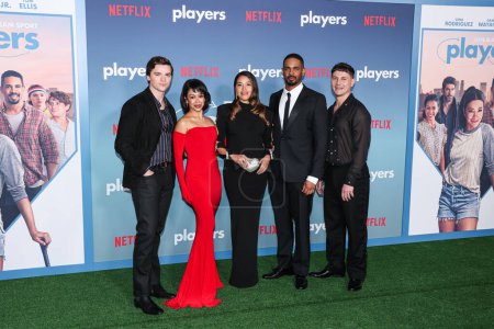 Photo for Joel Courtney, Liza Koshy, Gina Rodriguez, Damon Wayans Jr. and Augustus Prew arrive at the Los Angeles Premiere Of Netflix's 'Players' held at The Egyptian Theatre Hollywood on February 8, 2024 in Hollywood, Los Angeles, California, United States. - Royalty Free Image