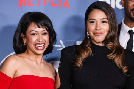 Photo for Liza Koshy and Gina Rodriguez arrive at the Los Angeles Premiere Of Netflix's 'Players' held at The Egyptian Theatre Hollywood on February 8, 2024 in Hollywood, Los Angeles, California, United States. - Royalty Free Image