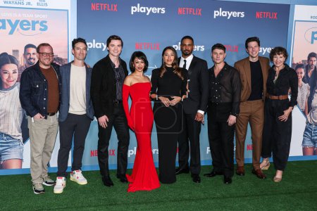 Photo for Ross M. Dinerstein, Peter Fried, Joel Courtney, Liza Koshy, Gina Rodriguez, Damon Wayans Jr., Augustus Prew, Ryan Christians and Trish Sie arrive at the Los Angeles Premiere Of Netflix's 'Players'  on February 8,Los Angeles - Royalty Free Image
