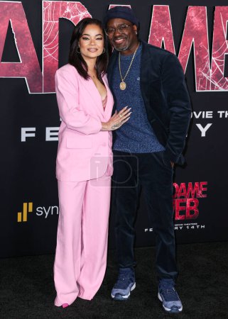 Photo for Dannella Lane and boyfriend Lil Rel Howery arrive at the World Premiere Of Columbia Pictures' 'Madame Web' held at the Regency Village Theatre on February 12, 2024 in Westwood, Los Angeles, California, United States. - Royalty Free Image