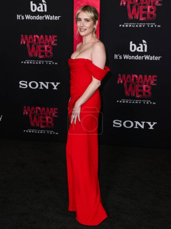 Photo for Emma Roberts wearing a Carolina Herrera dress arrives at the World Premiere Of Columbia Pictures' 'Madame Web' held at the Regency Village Theatre on February 12, 2024 in Westwood, Los Angeles, California, United States. - Royalty Free Image