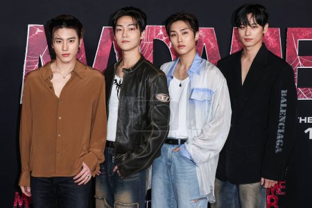 Photo for Eric, Kevin, Jacob and Juyeon of The Boyz arrive at the World Premiere Of Columbia Pictures' 'Madame Web' held at the Regency Village Theatre on February 12, 2024 in Westwood, Los Angeles, California, United States. - Royalty Free Image