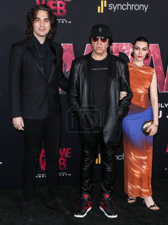 Photo for Nick Simmons, Gene Simmons and Sophie Tweed-Simmons arrive at the World Premiere Of Columbia Pictures' 'Madame Web' held at the Regency Village Theatre on February 12, 2024 in Westwood, Los Angeles, California, United States. - Royalty Free Image