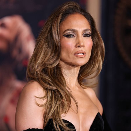 Photo for Jennifer Lopez (JLo) wearing a Zuhair Murad Couture gown with Joseph Saidian and Sons vintage Van Cleef and Arpels diamond earrings and A.Jaffe diamond rings arrives at the Los Angeles Premiere Of Amazon MGM Studios' 'This Is Me...Now: A Love Story' - Royalty Free Image