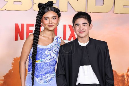 Photo for Kiawentiio Tarbell and Gordon Cormier arrive at the World Premiere Of Netflix's 'Avatar: The Last Airbender' Season 1 held at The Egyptian Theatre Hollywood on February 15, 2024 in Hollywood, Los Angeles, California, United States. - Royalty Free Image