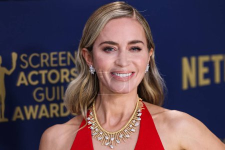 Photo for Emily Blunt wearing Custom Louis Vuitton and Tiffany & Co. jewelry arrives at the 30th Annual Screen Actors Guild Awards held at the Shrine Auditorium and Expo Hall on February 24, 2024 in Los Angeles, California, United States. - Royalty Free Image