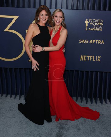 Photo for Felicity Blunt and sister Emily Blunt arrive at the 30th Annual Screen Actors Guild Awards held at the Shrine Auditorium and Expo Hall on February 24, 2024 in Los Angeles, California, United States. - Royalty Free Image