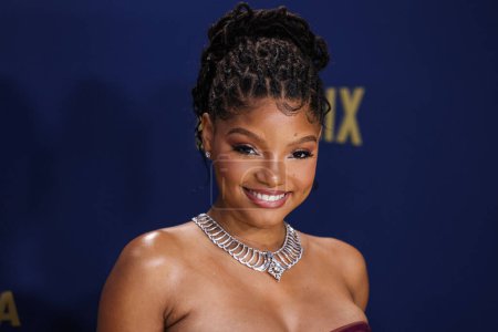 Photo for Halle Bailey wearing Dolce and Gabbana arrives at the 30th Annual Screen Actors Guild Awards held at the Shrine Auditorium and Expo Hall on February 24, 2024 in Los Angeles, California, United States. - Royalty Free Image
