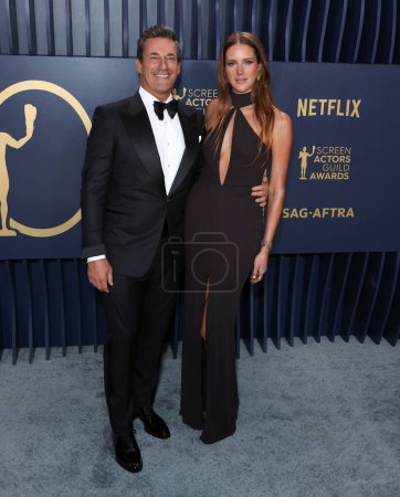 Photo for Jon Hamm and wife Anna Osceola arrive at the 30th Annual Screen Actors Guild Awards held at the Shrine Auditorium and Expo Hall on February 24, 2024 in Los Angeles, California, United States. - Royalty Free Image
