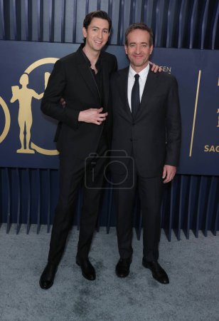 Photo for Nicholas Braun and Matthew MacFayden arrive at the 30th Annual Screen Actors Guild Awards held at the Shrine Auditorium and Expo Hall on February 24, 2024 in Los Angeles, California, United States. - Royalty Free Image