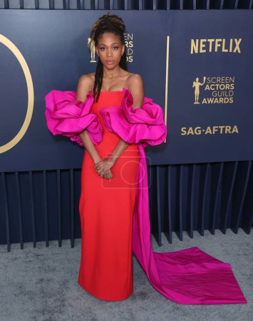 Photo for Nicole Beharie arrives at the 30th Annual Screen Actors Guild Awards held at the Shrine Auditorium and Expo Hall on February 24, 2024 in Los Angeles, California, United States. - Royalty Free Image