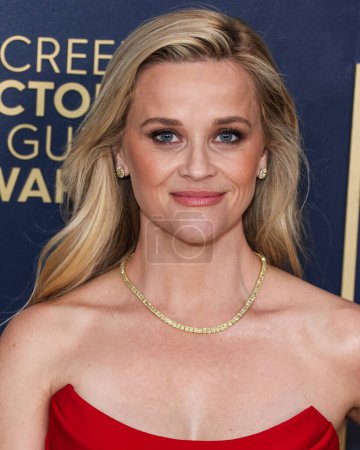 Photo for Reese Witherspoon wearing an Elie Saab dress, Aquazzura shoes, and Bucherer jewelry arrives at the 30th Annual Screen Actors Guild Awards held at the Shrine Auditorium and Expo Hall on February 24, 2024 in Los Angeles, California, United States. - Royalty Free Image
