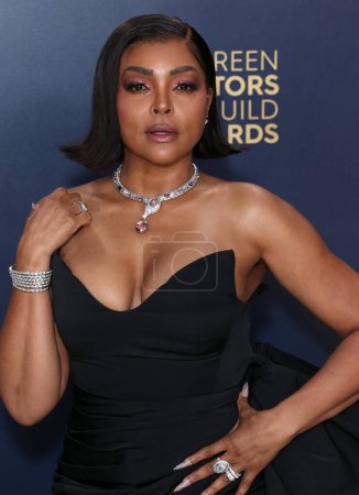 Photo for Taraji P. Henson wearing Giambattista Valli arrives at the 30th Annual Screen Actors Guild Awards held at the Shrine Auditorium and Expo Hall on February 24, 2024 in Los Angeles, California, United States. - Royalty Free Image