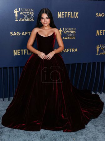 Photo for Ariana Greenblatt wearing Vera Wang arrives at the 30th Annual Screen Actors Guild Awards held at the Shrine Auditorium and Expo Hall on February 24, 2024 in Los Angeles, California, United States. - Royalty Free Image